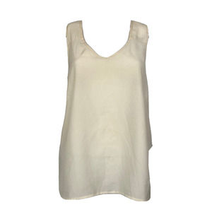 BCBG Tank Top Womens Sz M Ivory‎ Sheer Chiffon V-Neck Gathered Back Sleeveless